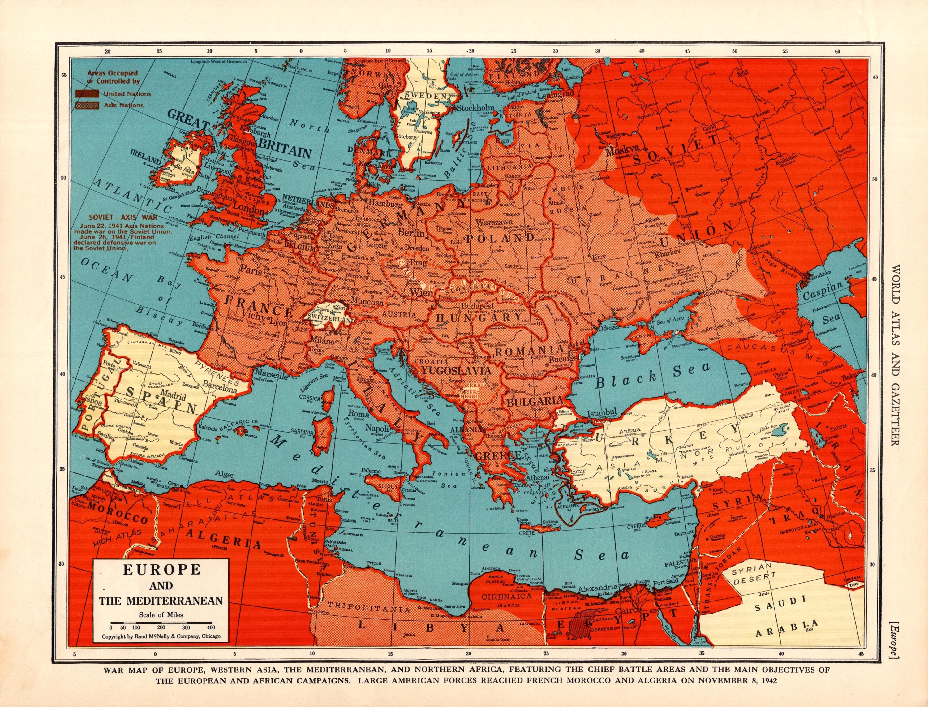 1943年アンティーク戦時ヨーロッパ地図 ヴィンテージヨーロッパ