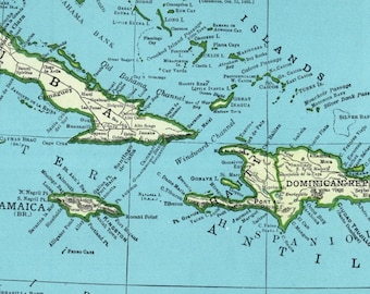 1947年 ヴィンテージ カリブ海地図 西インド諸島地図 ビーチハウス 海