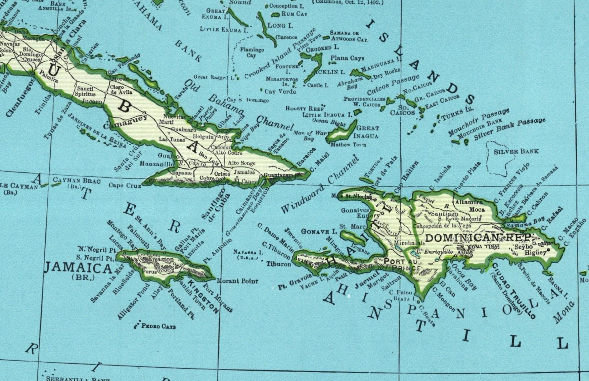 1947年 ヴィンテージ カリブ海地図 西インド諸島地図 ビーチハウス 海