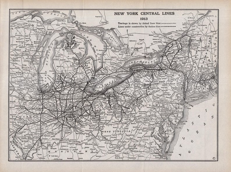 1913 Antique New York Central Railway System Map New York Central ...
