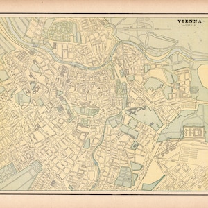 Antica mappa stradale di VIENNA AUSTRIA del 1895, George Cram, Atlas, mappa della città di Vienna, decorazione da parete, regalo di Vienna per matrimonio e compleanno, 1771