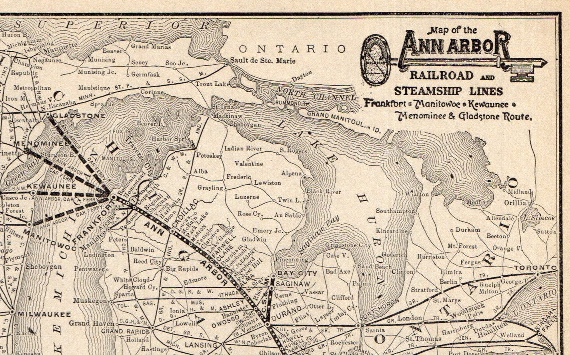 1900 Antique Ann Arbor Railroad Map Menominee and Gladstone Etsy