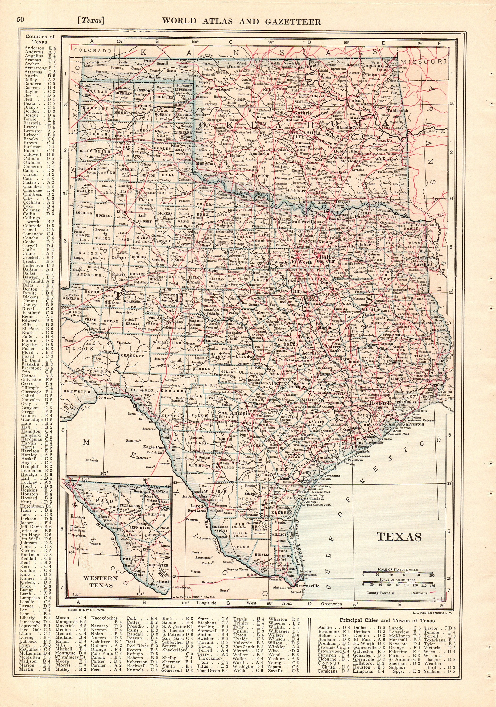 Map Of Texas And Oklahoma 1914 Antique Texas State Map Oklahoma State Map Of Oklahoma | Etsy Canada
