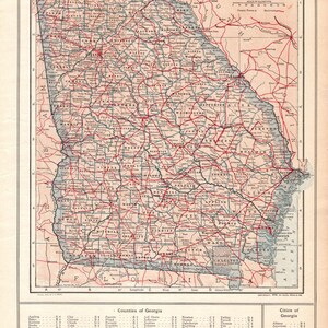 Antike Karte von Georgia State Map Wanddekoration Vintage 1914 Atlas Karte von Georgia Geschenk Galerie Wanddekoration Geschenk für Graduierung Hochzeit Geburtstag 3254