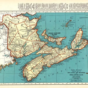 1939 Vintage NOVA SCOTIA Map Antique Maritime Canada Map Cape Breton New Brunswick Gallery Wall Decor Wedding Birthday Anniversary Gift 3410