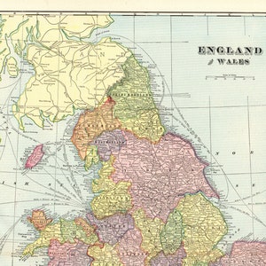 1901 Antique England and Wales  Map Gallery Wall Decor George Cram Atlas Map Home Office Library Decor Gift For Wedding  Birthday 12893