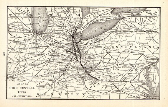 Ohio Central Railroad Map 1908 Antique Ohio Central Railroad Map Ohio Railway System Map | Etsy Canada