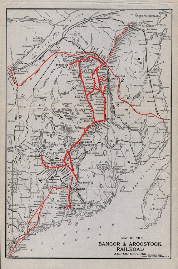 Bangor And Aroostook Railroad Map 1923 Antique Bangor And Aroostook Railroad Map Canadian | Etsy India