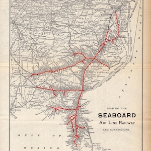 1912 Antique Seaboard Air Line Railway Map Vintage Seaboard Railroad Map Birthday Gift for Dad Anniversary 3269