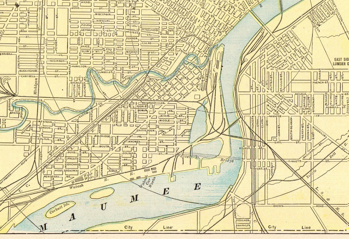 1897 Antique TOLEDO Street Map of Toledo Ohio City Map Etsy