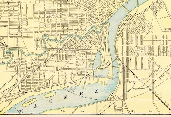 Street Map Of Toledo Ohio 1897 Antique Toledo Street Map Of Toledo Ohio City Map George | Etsy Uk