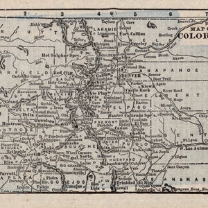 Petite carte de l'état du COLORADO de 1888, ancienne carte MINIATURE du Colorado, cadeau de pendaison de crémaillère pour un anniversaire de mariage, 1832