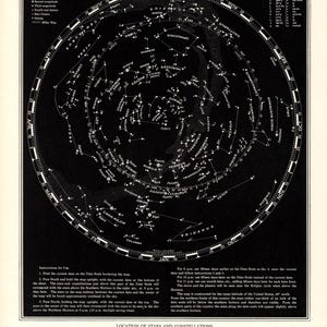Stampa astronomica vintage del 1942, grafico di STELLE e COSTELLAZIONI, in bianco e nero, da parete, regalo per astronomo, novelli sposi, anniversario 3154