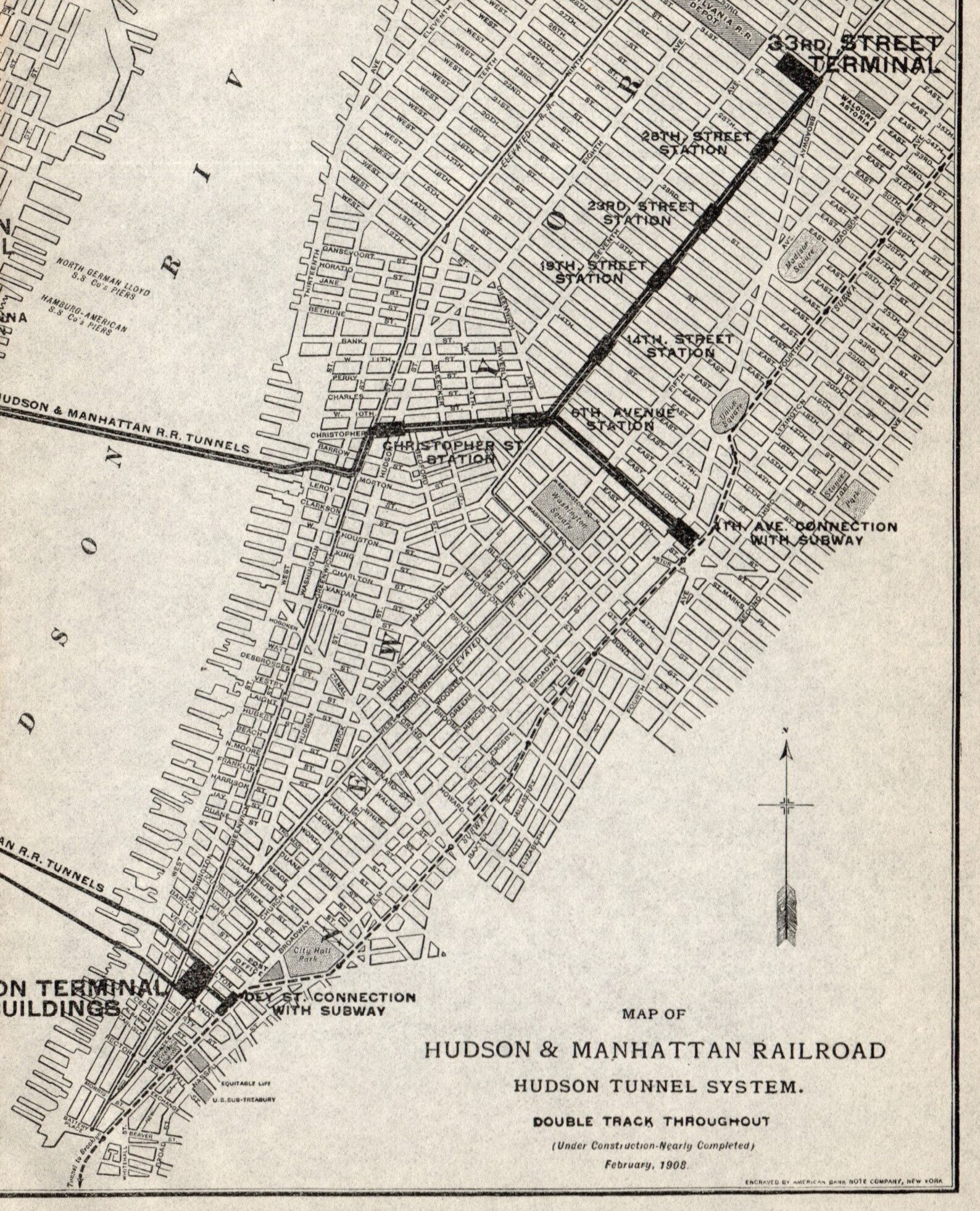 1908 Antique Hudson and Manhattan Railroad Map Hudson Tunnel Etsy