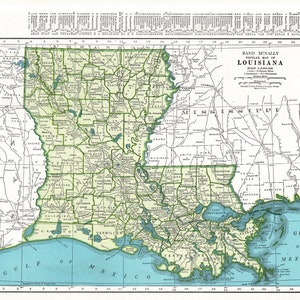 Carte de la LOUISIANE vintage 1947, carte de l'état de la Louisiane des années 1940, décoration murale bibliothèque de la Louisiane, cadeau pour voyageur d'anniversaire de mariage 2555