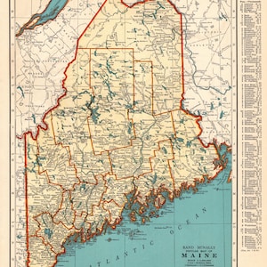 Carte de l'État du Maine vintage 1940, carte ancienne du Maine Gallery, décoration murale, décoration d'intérieur, cadeau de pendaison de crémaillère pour un anniversaire de mariage, 3180