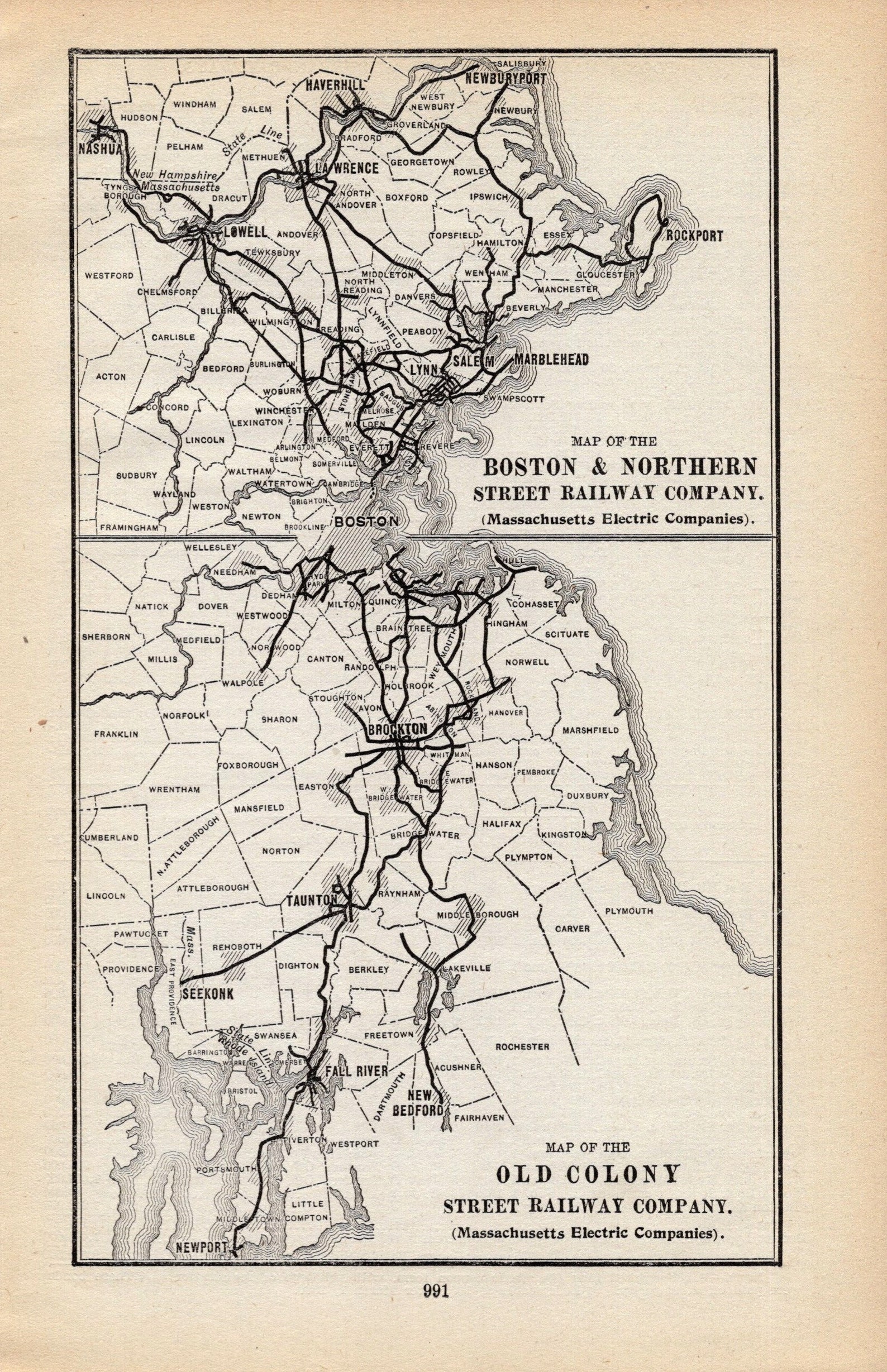 1906 Antique Boston & Northern Street Railway Map Old Colony Etsy