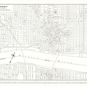 1949 DETROIT Street Map Antique City MAP of Detroit Michigan Black and White Gallery Wall Art Gift for Birthday Wedding Anniversary 13210