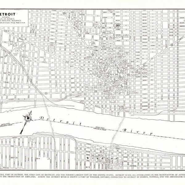 1949 DETROIT Street Map Antique City MAP of Detroit Michigan Black and White Gallery Wall Art Gift for Birthday Wedding Anniversary 13210