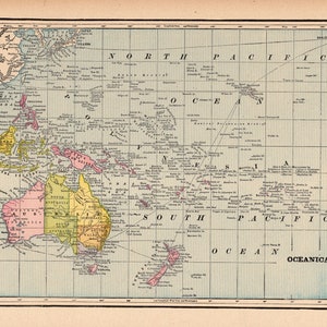 1894 Antike Karte OZEANIEN George Cram Pazifikinsel Karte Polynesien Karte Strand Dekor Wandkunst Jubiläum Geschenk für Hochzeit Flitterwochen 112