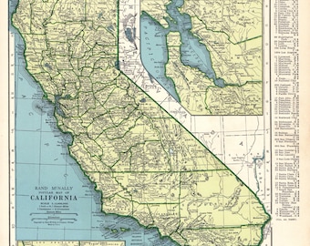 1891年のカリフォルニア州地図、高解像度プリント最大24x36インチ（61