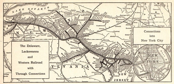 Delaware Lackawanna Railroad Map 1928 Antique Delaware Lackawanna Railroad Map Print Black And | Etsy Ireland