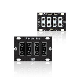 May include: Two black electronic modules with the text "Patch Bae" and the numbers 1-4. The modules have a starry pattern and silver screws. The word "RAR" is also visible.