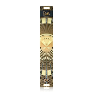 May include: A tall, rectangular incense box featuring a black and gold geometric sunburst pattern. The top section displays the word Piezo in a stylized script, while the bottom section features the text RAR in a matching gold font.
