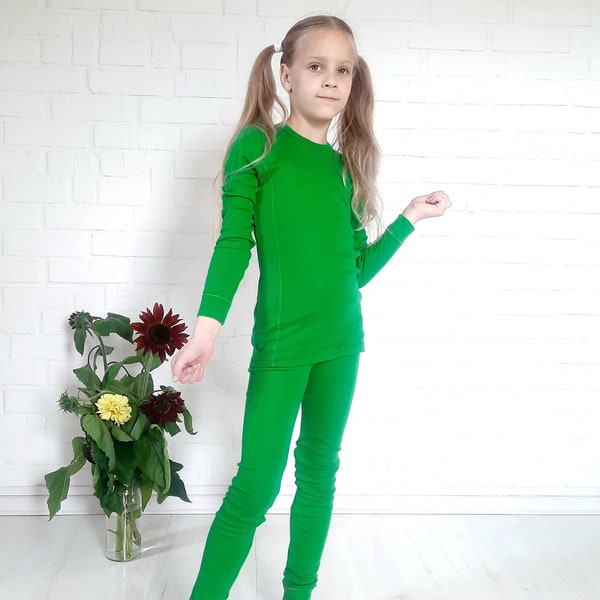 Merino Wool Kids Thermal Set Long Sleeve Shirt & Pants . Organic  unisex toddler base layer. Childrens warm fall winter underwear.