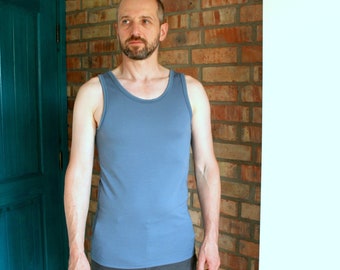 Merino Wool with Cotton Men sleeveless T-shirt for sensitive skin. Organic thermal tank top