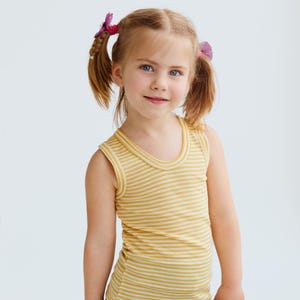 キッズ ストライプ メリノウール/シルク ノースリーブTシャツ