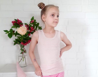 T-shirt sans manches en laine mérinos/soie pour enfants. Débardeur thermique biologique pour tout-petit.