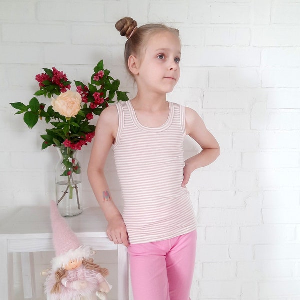 Kids Merino Wool/Silk sleeveless T-shirt. Organic thermal tank top for toddler.