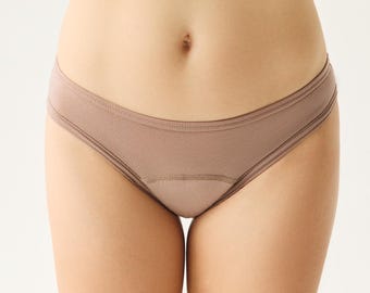 Period panties of Lyocell (Tencel TM). Menstrual undies for Women & Teens. Underwear for Incontinence. Leak-proof panty. Low cut. Beige