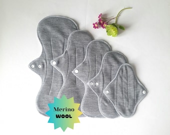 100% Merino Wool Reusable Period Pads. Cloth pads starter set of 4. Incontinence Pads. Grey