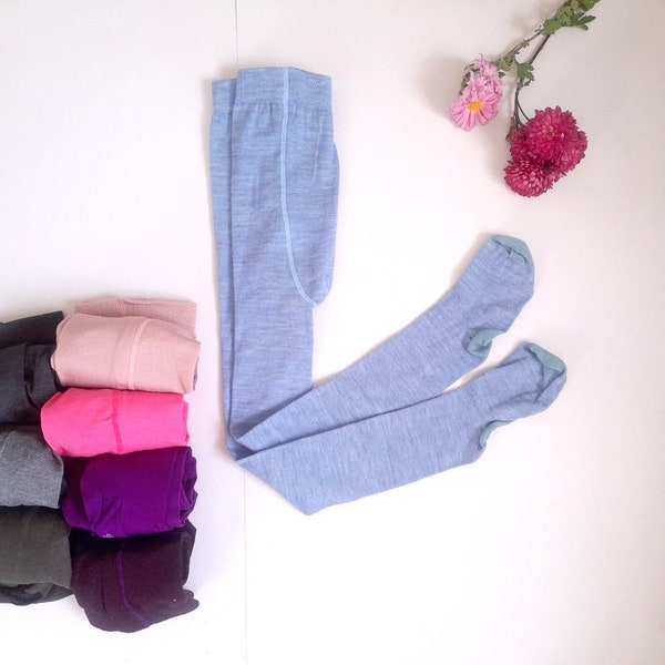 3-5 Years. Merino Wool children's tights. Wool toddler's pants with feet. Woolen kid's footed leggings. Warm winter pantyhose for kids.