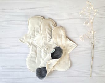 4pc Set of No PUL Undyed Merino Wool / Silk Reusable Period Pads. Menstruating Pad without PUL. Incontinence Pads.