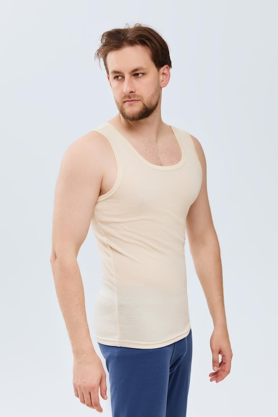 Merino Wool/silk Sleeveless T-shirt. Organic Thermal Tank Top for