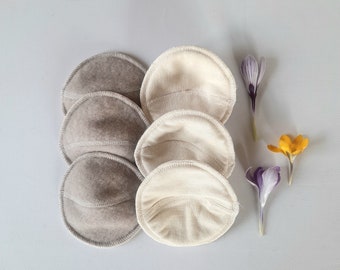 No PUL. Merino Wool or Merino/Silk Nursing pads. 3 pair set. Reusable Anatomic Breastfeeding Pads without PUL. Leakproof Washable. 4 layers.