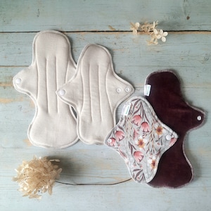 No PUL Undyed Merino Wool / Silk Reusable Period Pads. Menstruating Pad without PUL. Incontinence Pads.