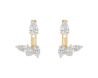 14K Solid Gold Lab-Grown Diamond Ear Jacket Pear Cut Teardrop Front Back Studs Cluster Minimalist Bridal Jewelry
