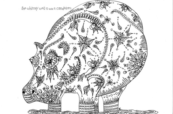 Instant Download Hippo Adult Coloring Page Printable | Etsy