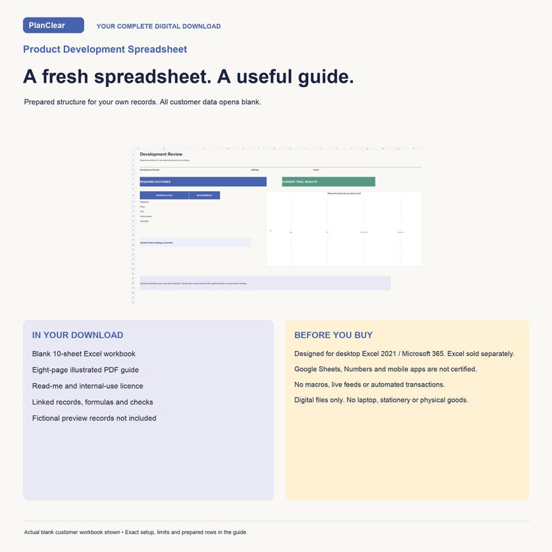 Product Development Spreadsheet | Excel Template With Guide - Etsy