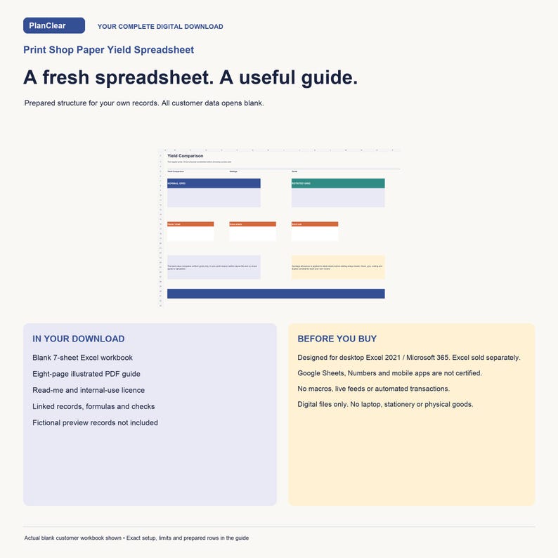 Print Shop Paper Yield Spreadsheet | Excel Template With Guide - Etsy