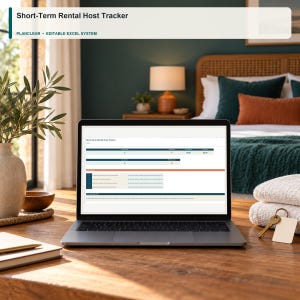 Feuille de calcul XLSX pour hôtes de locations de courte durée | Suivi des réservations, de la rotation des locataires, de la disponibilité des voyageurs, des paiements, des dépenses et du taux d'occupation