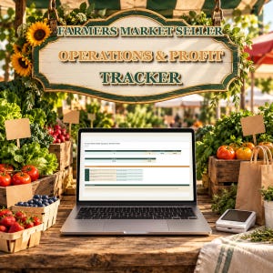 Farmers Market Seller Tracker XLSX | Market Dates, Stock, Pricing, Waste, Sales, Costs, Cash-Up & Profit