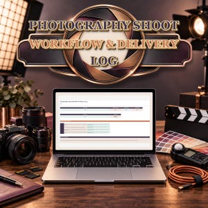 Fotografie-shoottracker XLSX | Klantbriefing, apparatuur, shotlijst, bewerking, levering (digitale download)