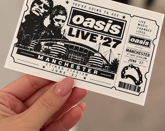 Oasis Live ’27 Souvenir Ticket | Concert Ticket Reveal | Oasis 2027  Gift | Manchester Glasgow Knebworth Slane Castle | Worldwide Venues