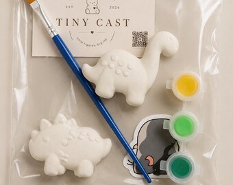 Dino Painting Set for Children | 2 Plaster Dinosaurs | DIY Creative Craft Kit | Paint Set with Brush | Gift