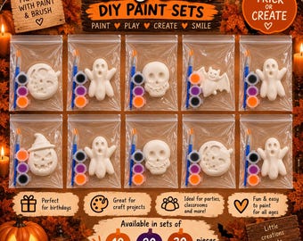 Halloween DIY Paint Kits – Plaster Painting Party Favors – Sets of 10, 20 or 30